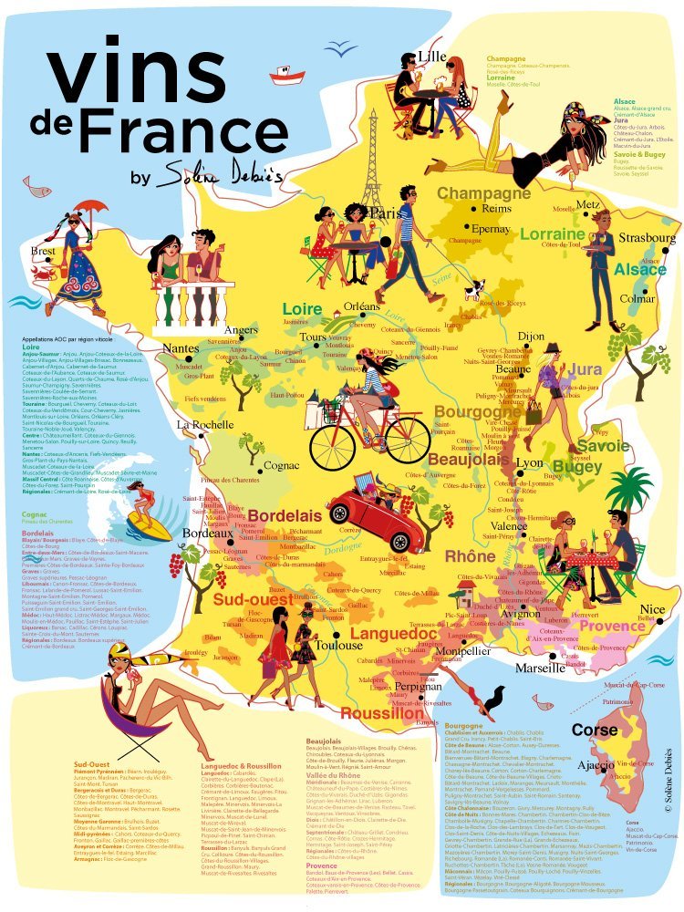 Affiche de la carte des Vins de France illustrée, par Solène Debiès